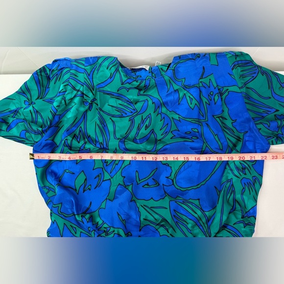 Adrianna Papell  Silk Blue and Green Floral Midi Dress Short Sleeve Size 12 - Picture 12 of 13